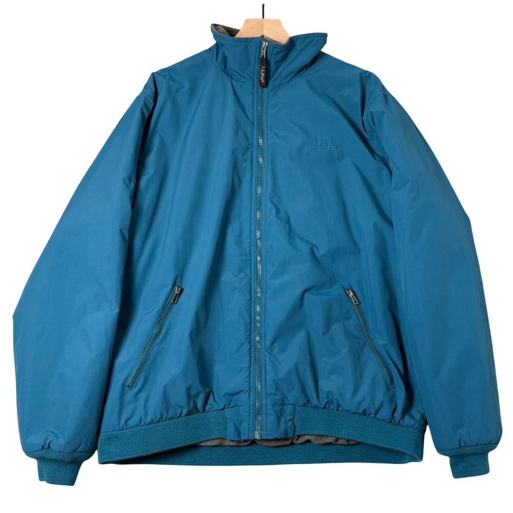 LL Bean Warm Up Jacket Mens XL Tall Blue Bomber Fleece Lined Thinsulate Full Zip